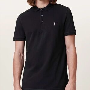 Allsaints REFORM SHORT SLEEVE POLO SHIRT black Ramskull men‎ large cotton luxury